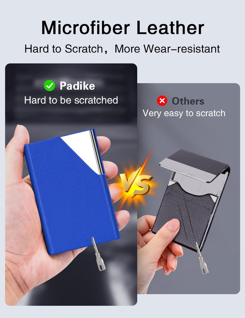 Padike Business Card Holder, Upgraded Leather Business Card Case Pocket Card Holders for Men or Women, Metal Slim Name Card Holder RFID Blocking Business Card Carrier with Magnetic Closure (Y-BU) - Image 3